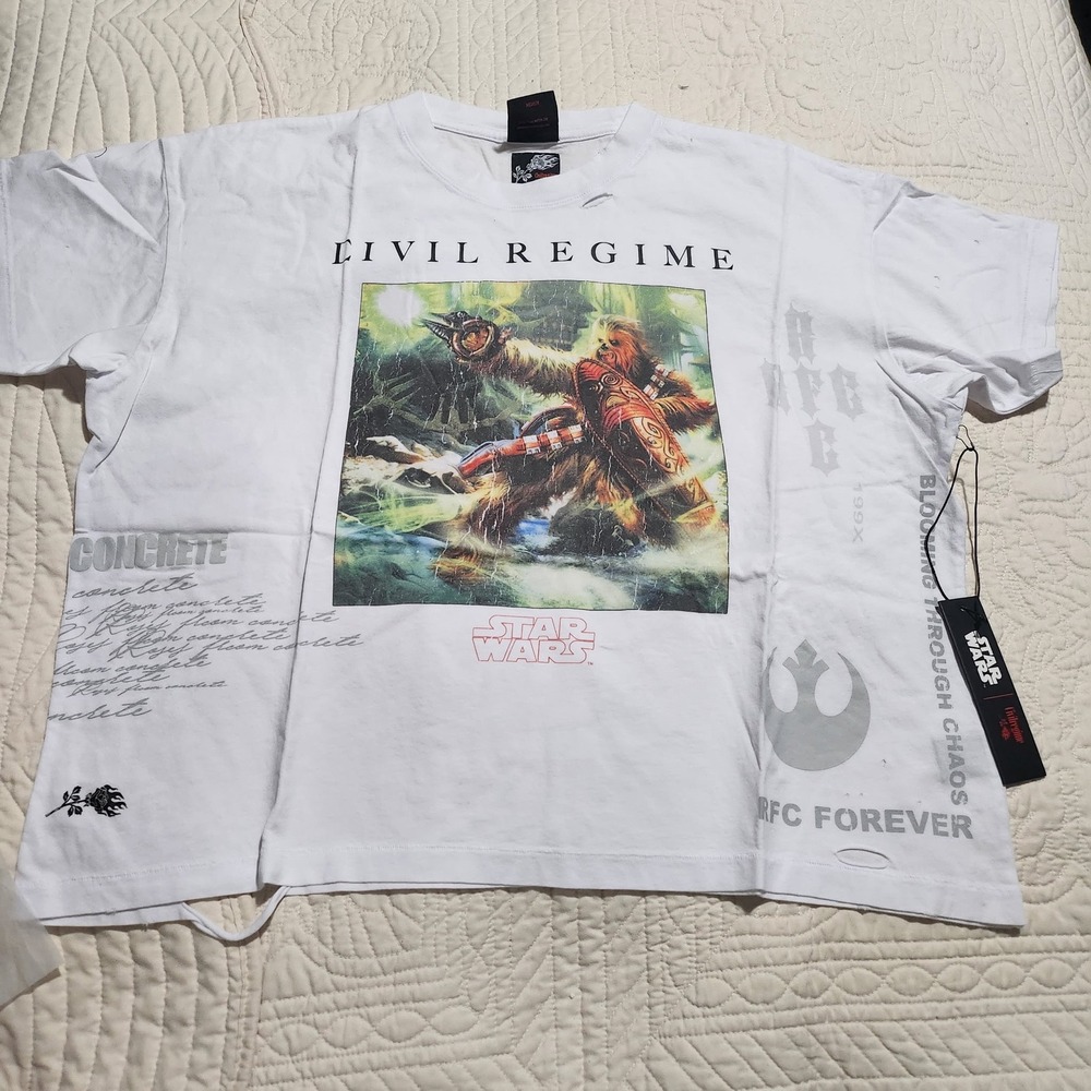 Civil Regime Star Wars Chewbacca Distressed T-Shirt White Mens XL New With Tags